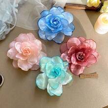 1個特大號玫瑰髮夾 - 婚禮風格，優雅時尚髮飾，嬉皮可愛，波西米亞風，適合度假、派對、婚禮、禮物、新年禮物，髮夾，抓夾 - 彩色 - 查看 3