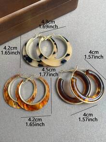 Bộ 3 đôi khuyên tai tròn bằng nhựa họa tiết da báo cổ điển, thanh lịch, phù hợp cho nữ giới đeo hàng ngày, đi làm, đi nghỉ mát, dự lễ hội và tiệc tùng. - Nhiều màu - Xem 5