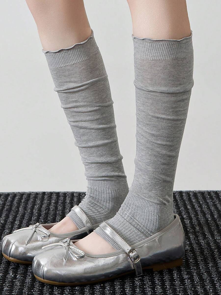 1 Par de Polainas com Estribo Estilo Ballet/Escolar, Polainas Finas para Mulheres, Estilo JK da Moda - Multicolorido - Ver 1