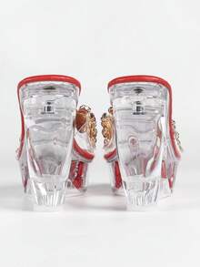 Tacones de aguja súper altos y sexys, tacones para discoteca, sandalias de cuña transparentes para fiestas - Rojo - Ver 6