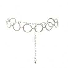 A Women's Silver Metallic Glossy O-Ring Waist Chain, Versatile For Cinching The Waist, Fashionable Retro Chain Belt, Suitable For Pairing With Dresses, Trench Coats, And Jeans For Daily Outings And Parties - Silver - View 1