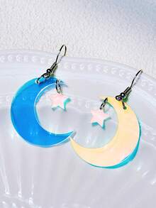 1 Đôi bông tai hình mặt trăng và ngôi sao bằng acrylic, kiểu dáng dễ thương, thích hợp đeo hàng ngày, là món quà sáng tạo dành cho phụ nữ. - Nhiều màu - Xem 2