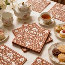 Terracotta Folk Floral Disposable Cocktail Dinner Napkins,20pcs/40pcs/60pcs,2-Ply Boho Mexican Floral Print Luncheon Napkins, Mexican Terracotta Clay Pottery Hand Towels Mexican Pottery Guest Napkins For Carnival Party Supplies - View 3