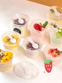 25pcs Reusable Leak-Proof Plastic Cups With Lids And Spoons, Suitable For Cakes, Puddings, Desserts, Hot And Cold Drinks, Great For Parties, Takeout And Outdoor Use, Fun Cup Design, Durable Plastic - Transparent - View 5
