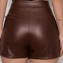 Elegant Chic High-Waisted Leather Short Skirt For Women - Modern And Versatile Style - 咖啡棕 - 查看 2