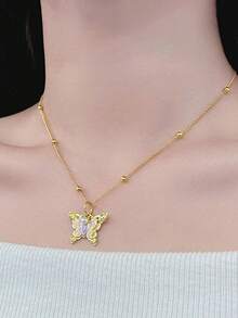 1pc Luxury Enamel Butterfly Pendant Necklace - XL2568 - View 1