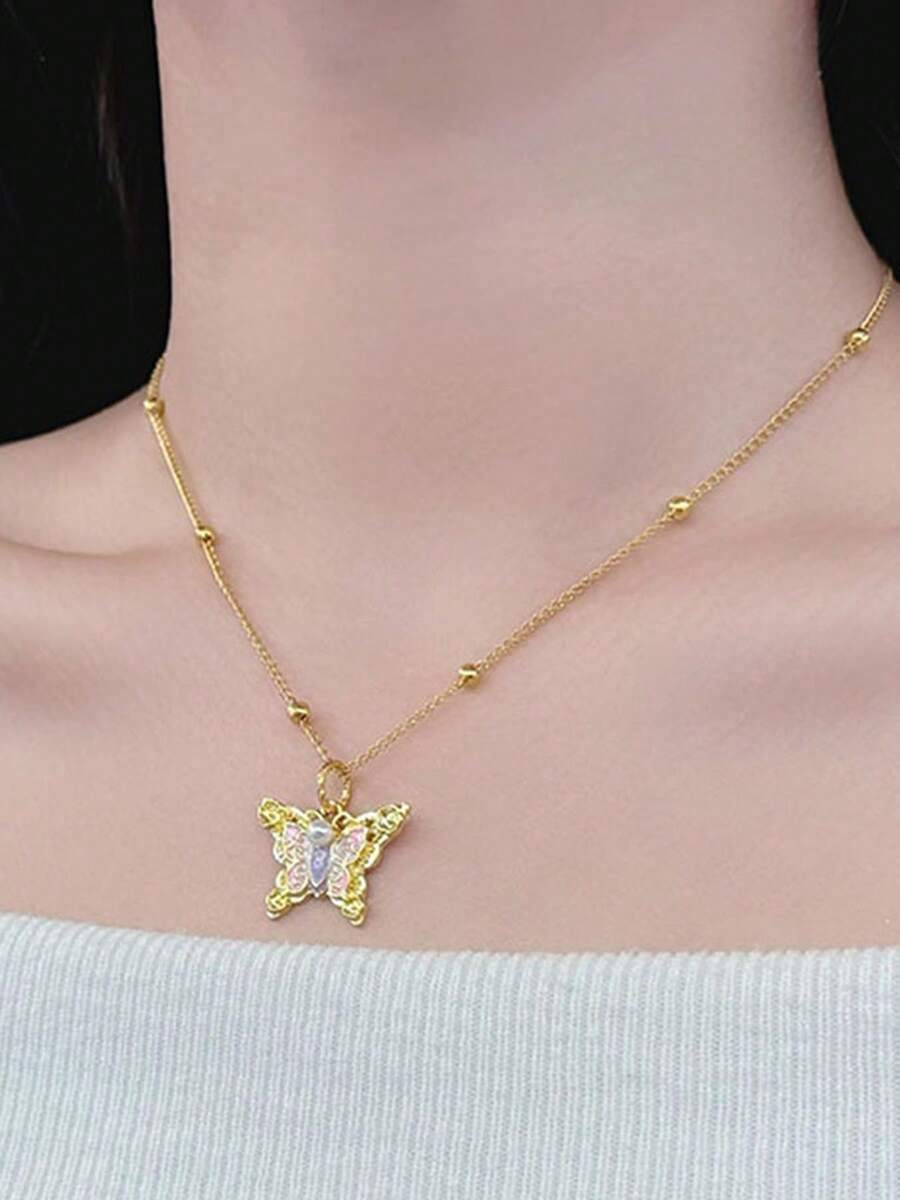 1pc Luxury Enamel Butterfly Pendant Necklace - XL2568 - View 1