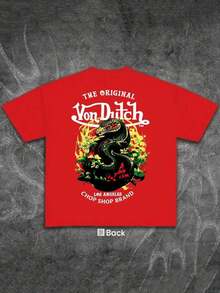 White 1pcs Women's Double Side Print Von Ditch Dragon Floral Design Red And Green Print Fabric Soft & Skin-Friendly Unisex Style Gifts For Spring Festival, Valentine's Day, St. Patrick's Day & World Cup-Van Dutch Dragon Print Women T Shirt Classic Americana Style Graphic,Summer Outfits,Vacation Outfits Women,Summer Outfits For Women,Spring Outfits For Women,Summer Tops,St Pattys Day Outfit,Easter Outfit Women-Breathable Cotton T Shirt For Women Classic White Outfits Summer Outfits Comfy World Cup Casual Wear For Vacation - 紅色 - 查看 3