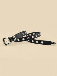 Classic Pu Material Black Belt Retro Hollow Women's Belt Punk Y2K Style Versatile Casual Dration - màu đen - Xem 4