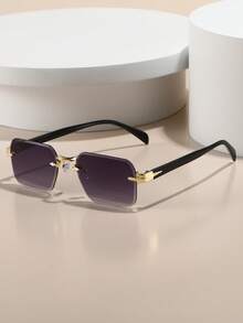 1PC Solid Color Vintage Fashion Rimless Glasses Four Seasons Glasses Personalized High-End Fashion Glasses Metal Rimless High-End Glasses Suitable For Both Men And Women - Perfect For Vacation Travel - Street Photography - Hiking - Parties - Music Festivals - Concerts And As An Ideal Gift - 彩色 - 查看 5