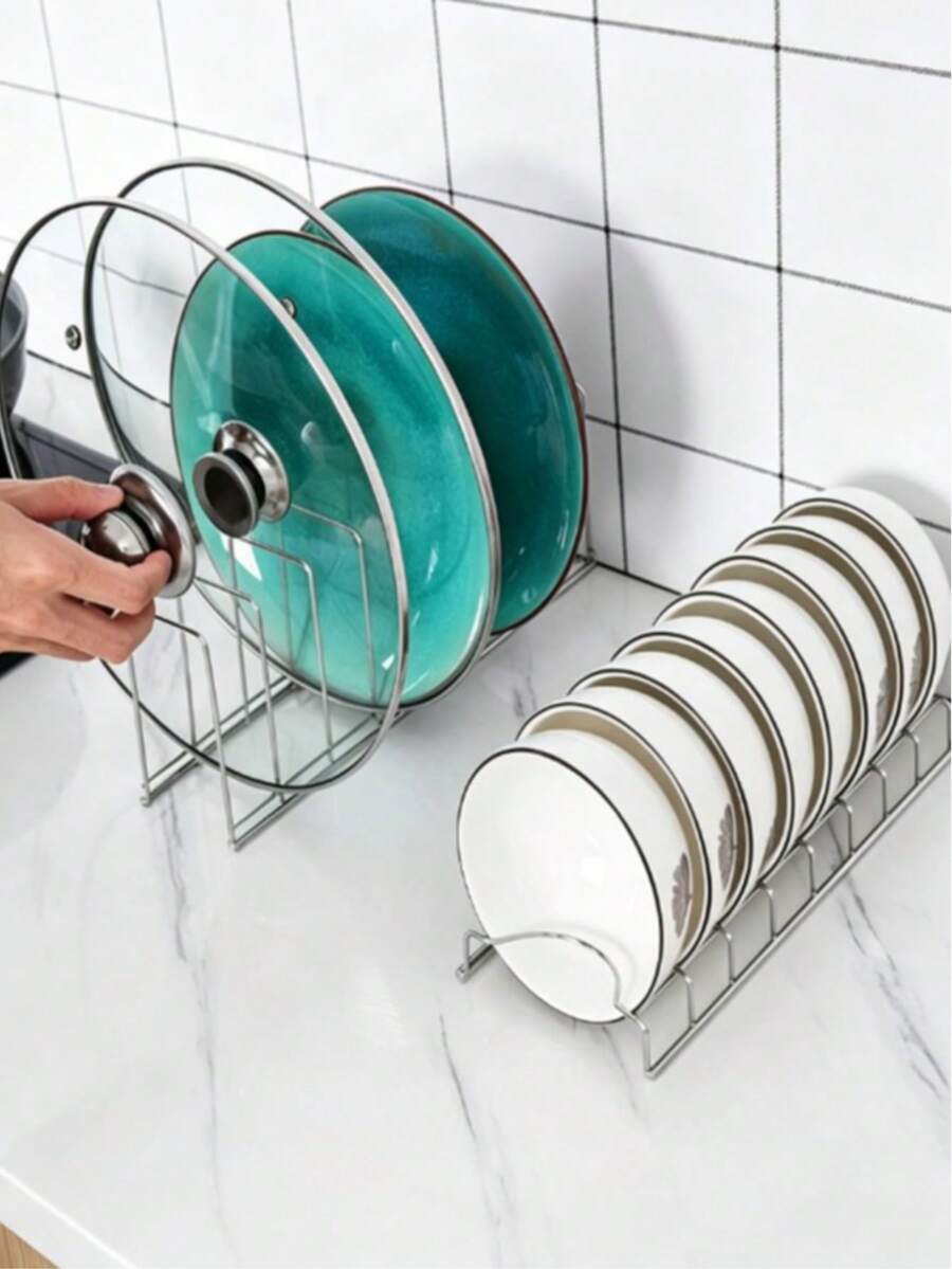 2 piezas Estante de almacenamiento de cocina de acero inoxidable - Rejilla multifuncional para platos con sistema de drenaje, soporte para cubiertos, adecuado para encimera, escurridor de platos de cocina, organizador de cajones de cocina