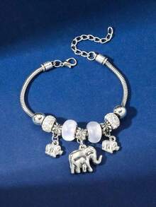 1 pieza Brazalete de estilo lujoso y elegante con colgante con forma de animal, insecto, flor y corazón personalizado (sin caja) para San Valentín - Plateado - Ver 3