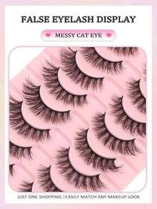 10 Pairs Messy Cat Eye False Eyelashes, 18mm Fluffy Curly Lashes, Charming Cat Eye Effect, Slender Black Band, Reusable & Beginner-Friendly, Easy To Apply, Eye-Enlarging Look, Ideal For Daily Wear, Dating, Party & Festival, Travel Essential Lash Set, Perfect Beauty Gift For Her, Great Gift For Women & Beauty Enthusiasts - Black - View 4