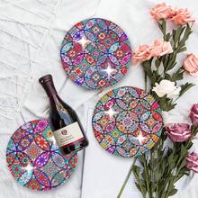 8 miếng lót ly tranh đính đá Mandala | Chất liệu acrylic chịu nhiệt | Chống trơn trượt | Quà Giáng sinh | Không kèm giá đỡ - Nhiều màu - Xem 3