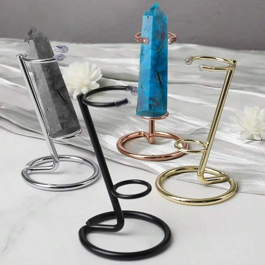 1 buah Stand Pajangan Kolom Kristal Gaya Bohemian - Alas Mineral Logam Elegan, Untuk Menara Heksagonal dan Tongkat Batu Energi, Aksesori Dekorasi Rumah Non-Listrik - 1PC - View 1
