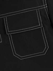 2pcs/Set Boys' Casual Outdoor Summer Cargo Style Style Black Base Striped Polo Shirt And Shorts Set - Black - View 4
