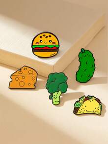 1/5 piezas Broche de comida realista de dibujos animados, hamburguesa, brócoli, queso, varios diseños lindos, pasadores de aleación de alta calidad, excelente para atuendo diario y regalo - Multicolor - Ver 1