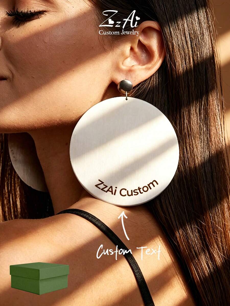 [ZzAi Custom]1件個性化客製化姓名耳環，刻字字體，非洲風格，大尺寸耳環。獨特耳環，可作為禮物贈送，手工耳環，金色耳環，個性化耳環。時尚配件，可搭配衣著，時尚不鏽鋼耳環。 - 款式5 - 查看 1