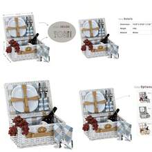 Picnic Plus Boothbay - Juego de cestas de picnic para 2 personas color blanco con platos copas de vino servilletas de algodón sacacorchos 14 unidades incluidas - Blanco - Ver 1