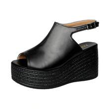 Women's New Black Platform Wedge Sandals, Spring/Summer, Fashion, Open Toe Design, Solid Color Stylish Flats, Lightweight & Comfortable, Instantly Elongates Legs - Black - View 9