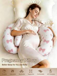 2-In-1 Pregnancy Pillow – Soft Memory Foam Full Body Support For Side Sleepers, Back, Belly, Hips & Legs - Pink Butterfly - View 1