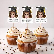 1pc Customized Graduation Photo Cake Topper, Personalized Face Cake Decor, Graduation Theme Cake Decor, Customized "Who Graduated" Cake Topper, Fun Face Party Decor, 2026 Graduate Cupcake Picks, Graduation Gift, Customized Cake Decor, Personalized Face Cake Topper, Personalized Cake Decor, Graduation Gift, Cute Gift - F-cupcake Label - View 6