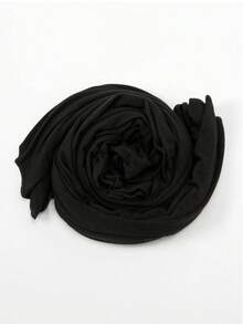 1pc Ladies" New Large Size Solid Color Abaya Accessories Casual Hijab Soft Headscarf Breathable Headband Classic Turban Veiled Clothes - 黑色 - 查看 4