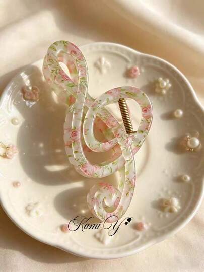 2/1PC Forest 13cm Matte Floral Note Grip Shark Grip Girl Sensation Back Of Head Hair Grip Disc Hair Accessories Headwear For Women Suitable For Daily Life, Travel And Work