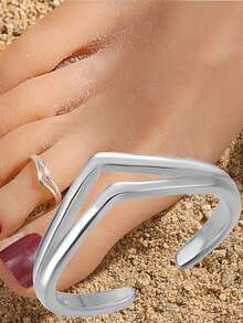 1pc S925 Sterling Silver Minimalist Fashionable V-Shaped Toe Ring, Suitable For Halloween, Casual Street Style, Adjustable Unisex - Geometry - View 3