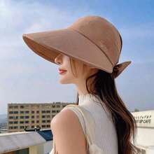 Women's Wide Brim Sun Hat, Breathable Sunshade Cap, Outdoor Cycling UV Protection Face Cover Design, Foldable Summer Sun Hat - 黑色 - 查看 2