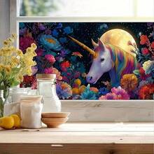 Glass Window Film 39.37*17.71 Inches Magical Unicorn Floral Decorative Window Cling Peel And Stick Static Cling Removable Decal For Home Decor - 定義 - 查看 10