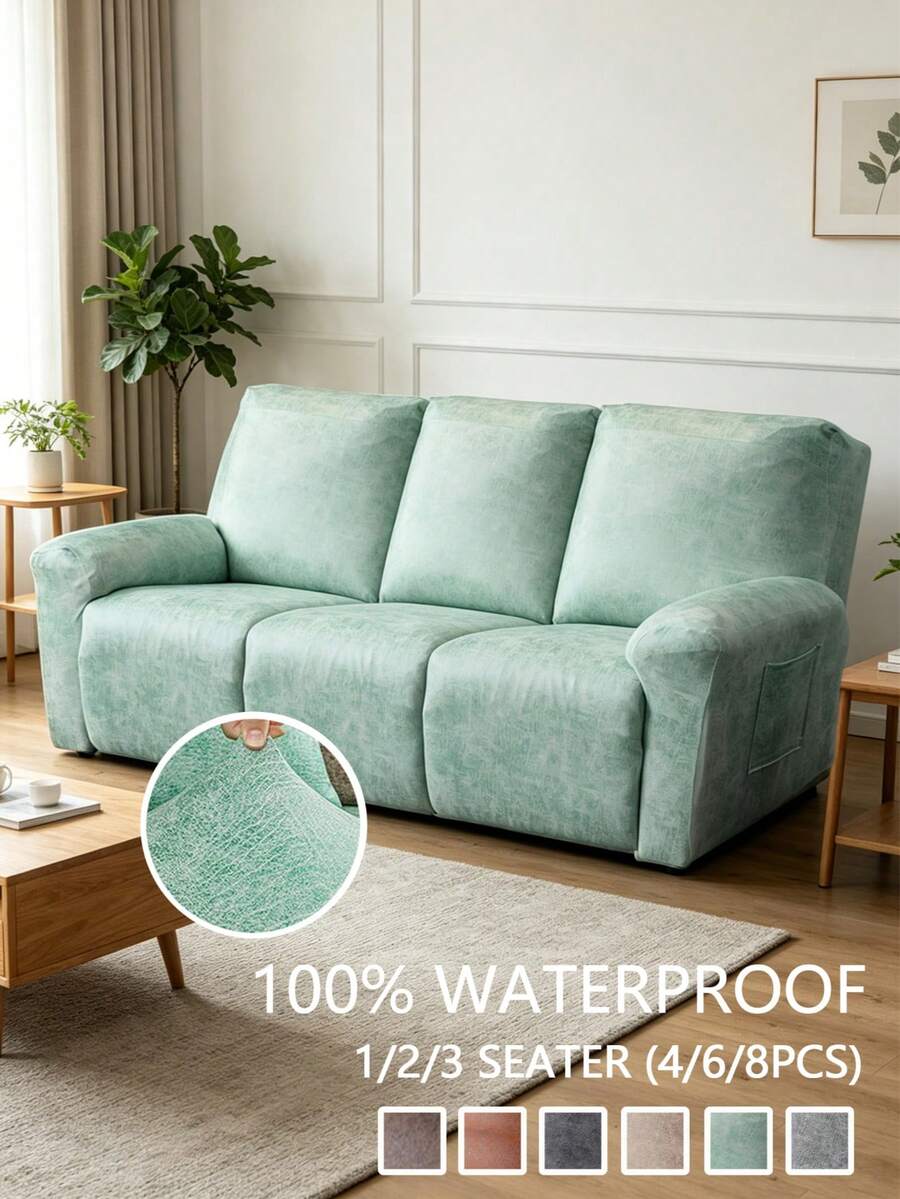 Bộ bọc ghế sofa thư giãn chống thấm nước 100% cho ghế 1/2/3 chỗ ngồi, chất liệu co giãn jacquard, thích hợp cho ghế sofa ngả lưng, ghế bành thư giãn, bộ 4/6/8 chiếc. - Màu xanh Bạc hà - Xem 1