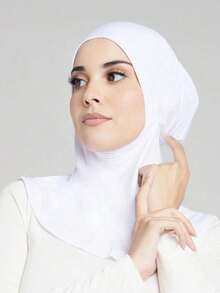 Three Pieces Women's Stylish Solid Color Set, Including An Elastic Chin Cover, A Convenient Hijab Cap, And A Hijab, Suitable For Daily Wear With A Robe. Breathable Lining Women's Veil - A - View 4