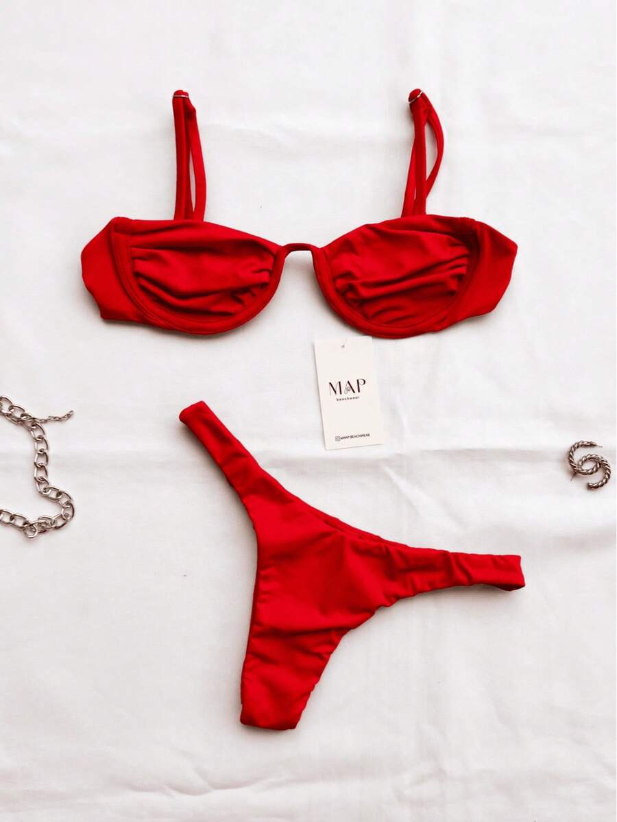 Underwire Bikini With Half-Cup Bra And Thong Bottom With Adjustable Straps. - Anillo rojo (ala delta) - Ver 1