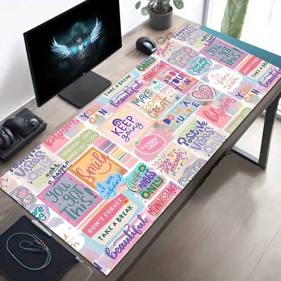 1x Extra-Large Gaming Mouse Pad Featuring A Graffiti-Style Signature Design On A Rubber Surface. With A Non-Slip Rubber Base, This Mat Is Perfect As A Desk Accessory For Gamers, Offices, Schools, Esports Arenas, And Home Decor. An Ideal Gift For Gaming Enthusiasts, It Boasts A Washable And Durable Design-The Ultimate Addition To Any Professional Gaming Setup, Modern Workspace, Or Desktop. - View 1