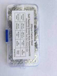 200pcs Carbon Steel Self-Tapping Screw Assortment Kit, Screws, Nuts, Flat Washers, Spring Washers, Home Repair Hardware Set - 200pcs Self-tapping Screw and Nut Combination Set - View 2