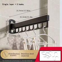 1 pieza Tendedero plegable, adecuado para apartamentos pequeños; un dispositivo de secado retráctil invisible para el balcón; percha para ropa, tendedero; barra de secado retráctil; tendedero sin taladro; y una herramienta perfecta diseñada específicamente para secar ropa de cama; solución de secado compacta; equipo de lavandería que ahorra espacio; diseño retráctil; tendedero elegante; marco de metal duradero; tendedero de alta calidad; estante montado en la pared; tendedero retráctil; residentes urbanos; vida en espacios pequeños; tendedero - Negro - Ver 16