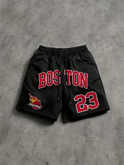 Quần short thể thao nam mùa hè Boston 23 in họa tiết, kiểu dáng thường ngày.