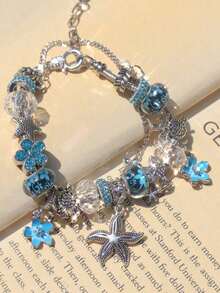 1pc Classic Cherry Blossom Charm Bracelet, 1pc Fashion Seawater Style Starfish Shell DIY Bracelet, 1pc Pink Cherry Blossom Charm Bracelet - 金子 - 查看 4