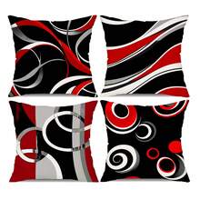 4 Pcs Abstract Red Black Pillow Covers Modern Wave Striped Cushion Covers For Couch Bedroom Decor, No Pillow Inserts - 4pcs - View 12
