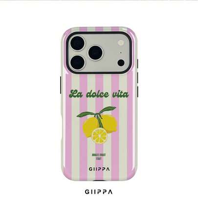 1 pezzo Custodia per iPhone 17 Pro Max con design a righe verticali rosa e bianche con motivo a limone, compatibile con iPhone 16 Pro Max, 15 Pro Max, 14 Pro Max, custodia telefonica coreana elegante e interessante, adatta per iPhone 11/12/13/14/15/16 Pro Max Plus, design elegante adatto sia per uomini che per donne, regalo ideale per la fidanzata per Natale, San Valentino, Pasqua, matrimonio e compleanno