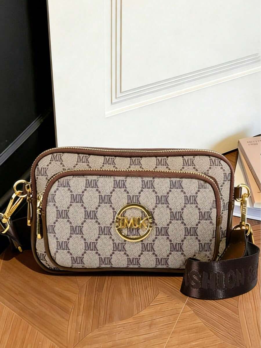 Nowa, modna, klasyczna, uniwersalna, jednokolorowa, wodoodporna torba na ramię z PU, metalowa torba z logo w stylu vintage ze zwierzętami, wielokomorowy portfel typu crossbody z nadrukiem w litery, zapinany na zamek, elegancki damski portfel, odpowiedni na zakupy, prezenty świąteczne, do ulubionych aktywności