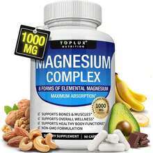 Magnesium Complex Supplement 8 Elemental 1000mg - Magnesium Glycinate, Citrate, Malate, Taurate, Chelated For Easy Absorption For Bones, Muscle, Recovery, Energy, Vegan Non-GMO 90 Capsules - 90 Đếm - Xem 9
