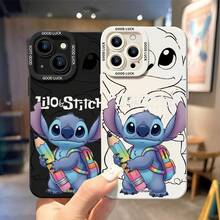 Disney Lilo & Stitch Phone Case, Cute Student Stitch With Rainbow Pencil & Backpack Design, "GOOD LUCK" Text With Line Art Stitch Accents, Shockproof Anti-Scratch Soft Protective Cover For IPhone 17, 16, 15, 14, 13, 12, And 11 Pro Models.. A Fun Gift For Family, Friends, Birthdays, Holidays, And Special Occasions. - trắng - Xem 4