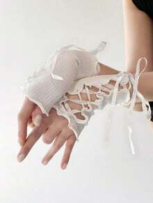 Harajuku-Style Niche Y2K Arm Sleeves, And Strap Wrist Sleeves, Fingerless Cosplay Gloves JK Girls, Summer - Trường Bạch - Xem 9