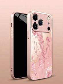 1pc Cute & Dreamy Jellyfish, Ocean Elements, Healing Aesthetic Soft & Fresh Romantic Temper Glass Phone Case Compatible With Iphone/, Elegant & Adorable Gift For Girlfriend, Wife Or Friend On Birthday, Valentine's Day, Anniversary - Pink - View 4