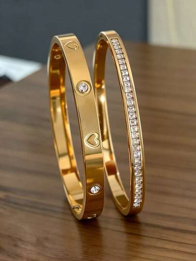 Bộ 2/1 vòng tay hình trái tim bằng thép không gỉ chất lượng cao đính đá Zirconia dành cho nữ, trang sức hình trái tim, phụ kiện, có thể đeo riêng hoặc đeo chồng lên nhau, không phai màu, thích hợp cho đeo hàng ngày, Ngày của Mẹ, Ngày Valentine, kỳ nghỉ, thường ngày, ngày lễ và các dịp khác, món quà hoàn hảo.