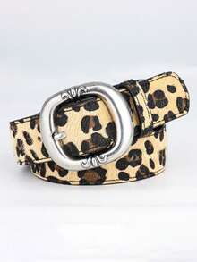 新款时尚休闲奢华女士腰带 Y2K 豹纹 PU 皮革腰带，配金属针扣 - 百搭牛仔裤、连衣裙及休闲服饰 - 豹紋 - 查看 3