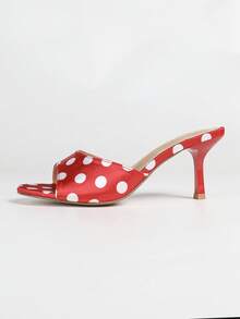 Zapatos de tacón alto de unicolor elegantes, zapatos de fiesta elegantes con volantes de tela para fiestas al aire libre - Cara roja/manchas blancas - Ver 16