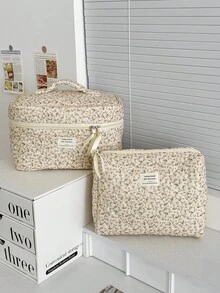 1 件/套印花丝绒化妆包，多功能化妆品收纳包，便携式拉链化妆袋，适合存放化妆品、护肤品、口红、化妆刷、护手霜、耳机、硬币、钥匙、小物件，居家、旅行、度假、上学、化妆包、旅行洗漱包、旅行必备品、伴娘礼物、母亲节礼物、生日礼物、送给朋友和老师的礼物 - 黃色 - 查看 14